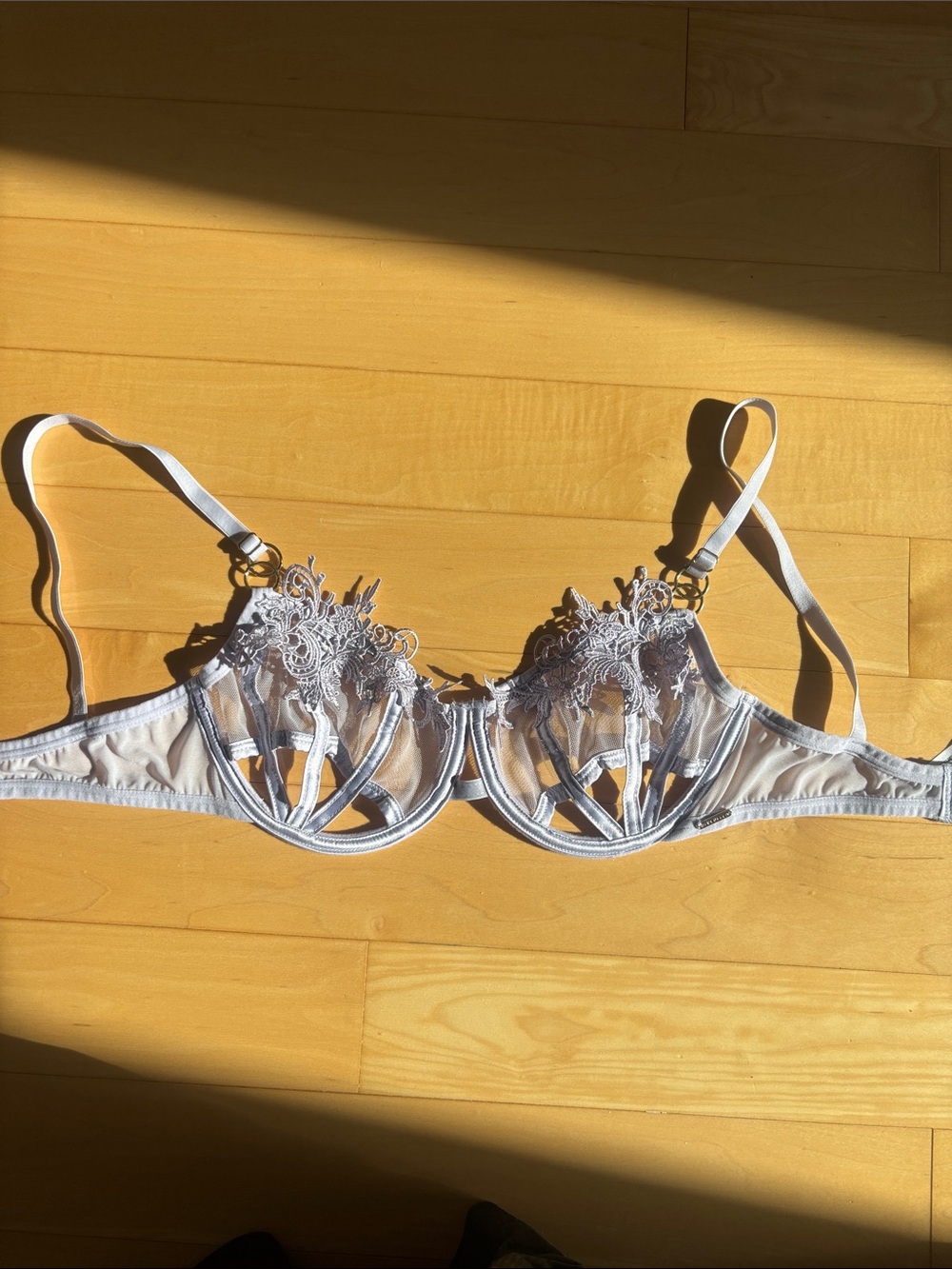 Delicate Lace Sheer Underwire Bra - Light Gray